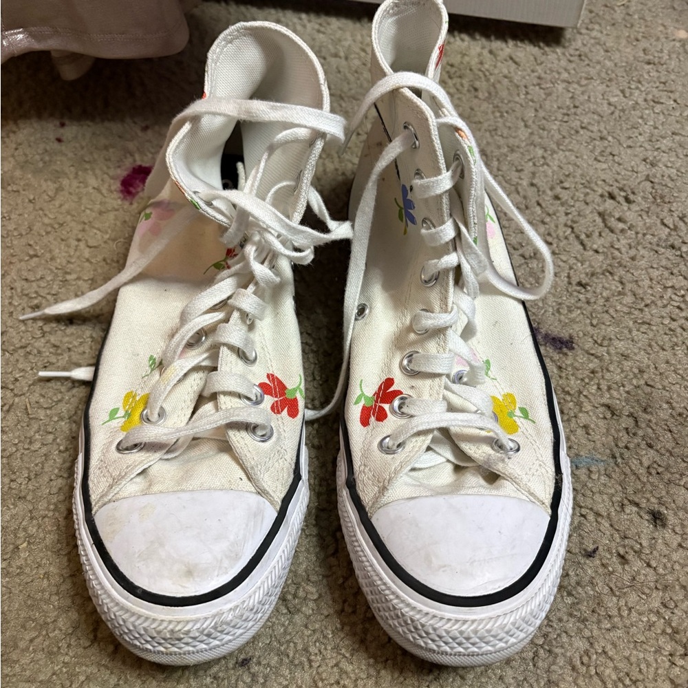 Converse White Floral High-Top Sneakers